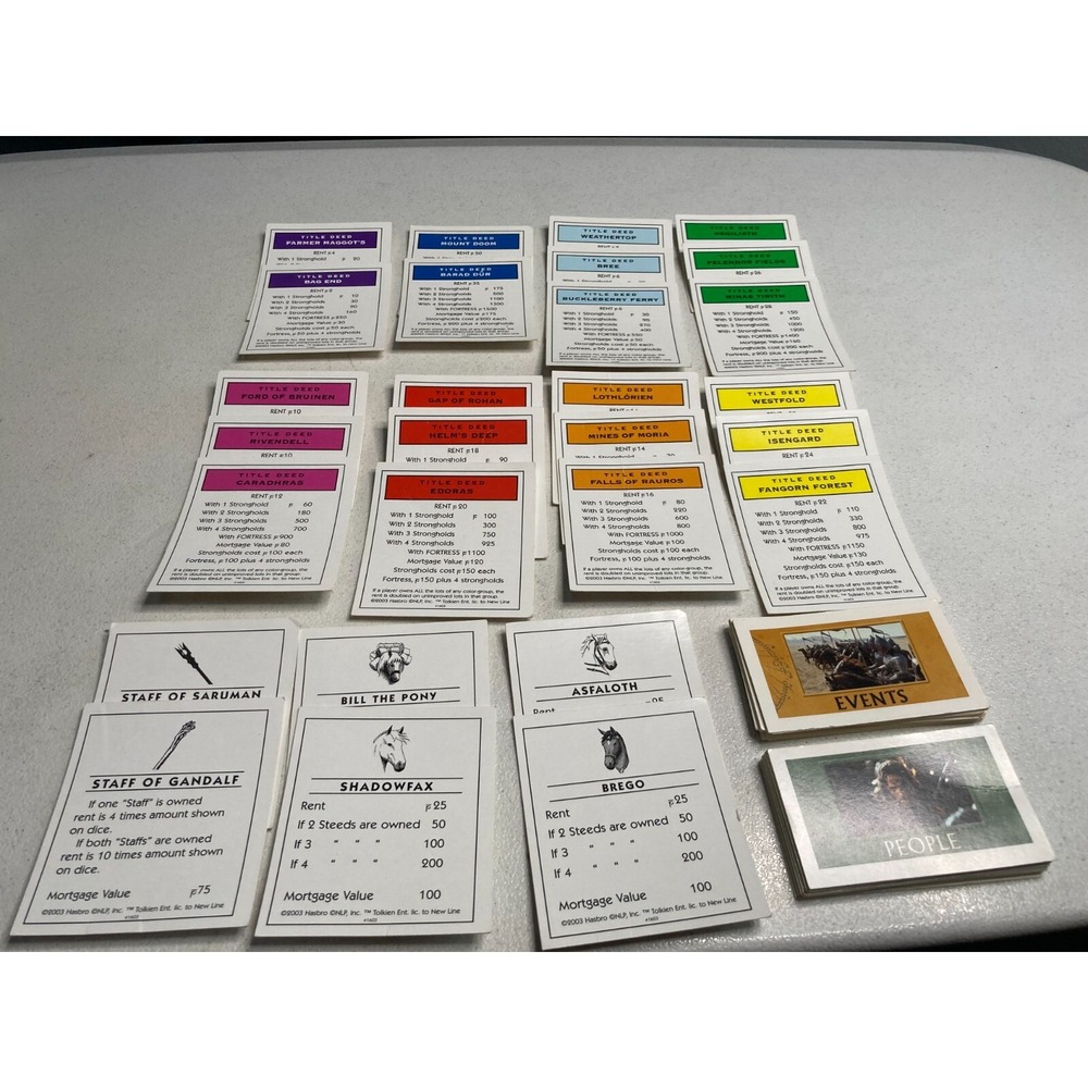 Monopoly Lord of the Ring Trilogy Edition Replacement Parts Property and Cards